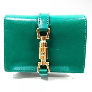 Auth Gucci Emerald Green Jackie 1961 Piston Bifold Wallet Card Case